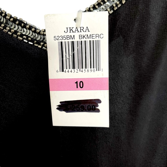 JKARA Black Asymmetrical Sequin Cocktail Evening Dress Size 10 - Picture 6 of 11